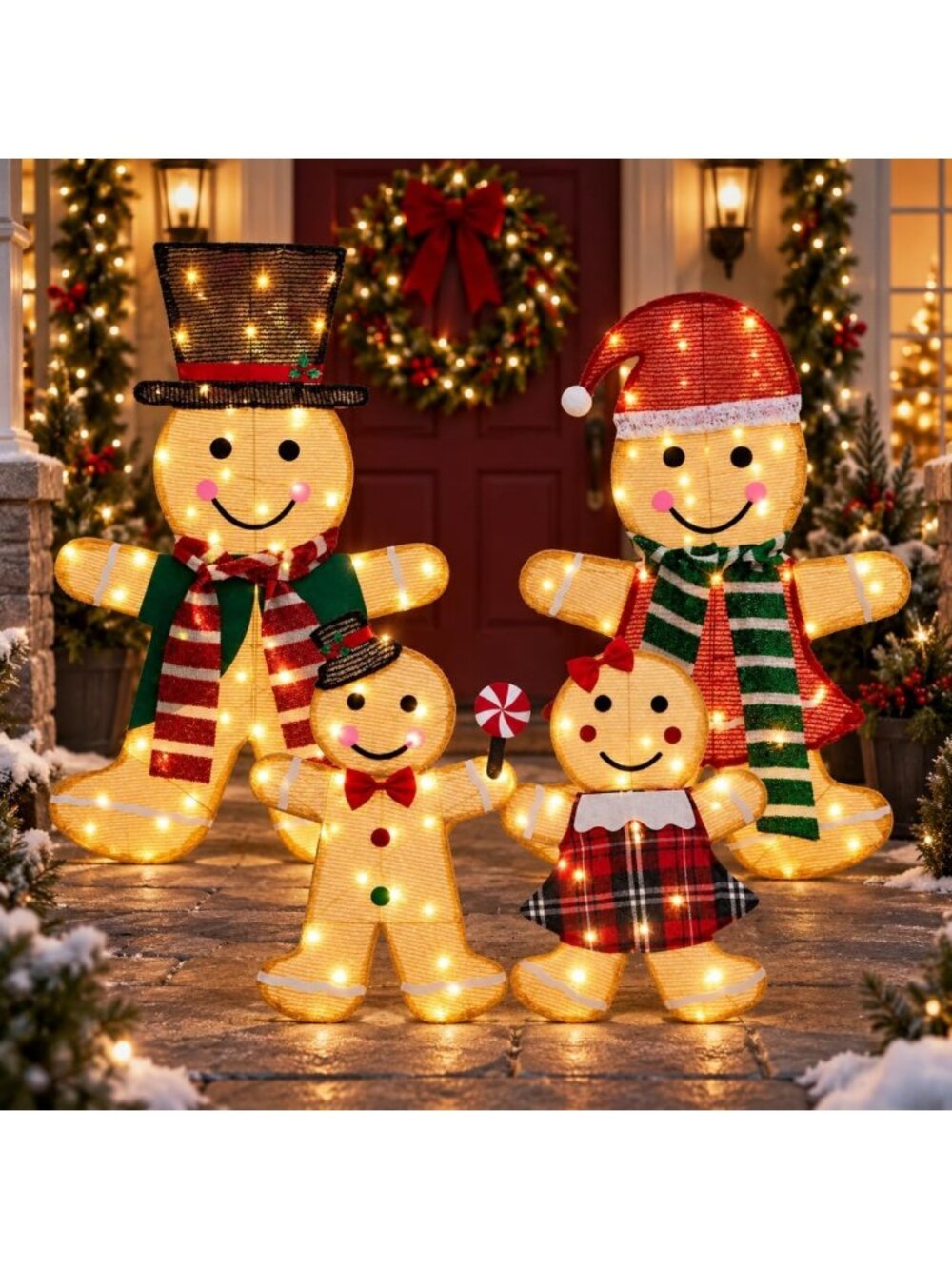 4-Piece 2D Gingerbread Outdoor Christmas Decor - 8 Lighting Modes, Festive